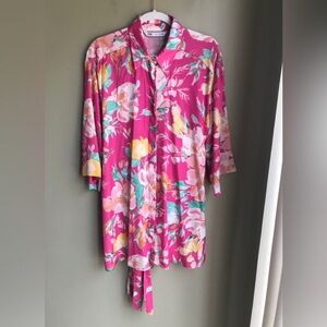 ZARA Pink Floral Kimono Shirt Dress Size: L